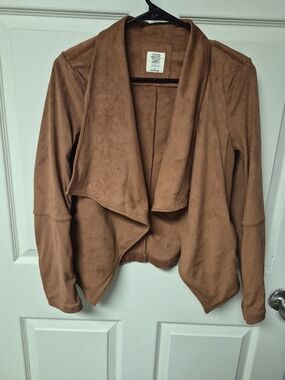 Good Hart Women's Open-Front Suede-Look Draped Jacket - Tan